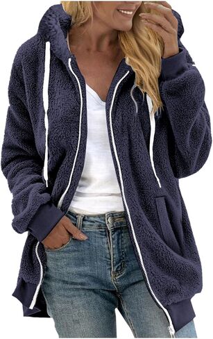 Fleece Hoodie for Women Zip Up Hoodies Plus Size Fuzzy Fleece Jacket Sherpa Jackets with Hood Winter Coats Teddy Coat in Saudi Arabia