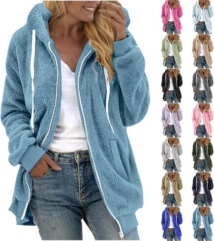 Fleece Hoodie for Women Zip Up Hoodies Plus Size Fuzzy Fleece Jacket Sherpa Jackets with Hood Winter Coats Teddy Coat in Saudi Arabia