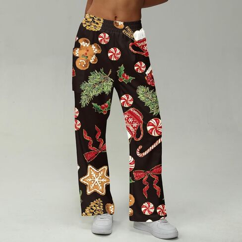 Women Wide Leg Christmas Lounge Pants Xmas with Pocket in Saudi Arabia