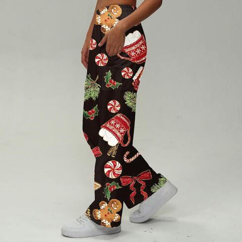 Women Wide Leg Christmas Lounge Pants Xmas with Pocket in Saudi Arabia