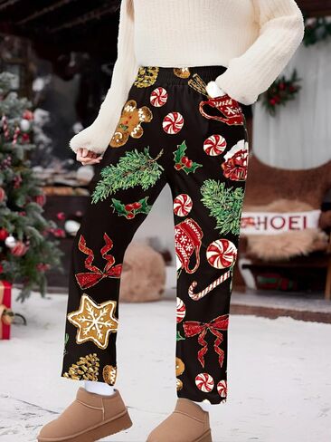 Women Wide Leg Christmas Lounge Pants Xmas with Pocket in Saudi Arabia