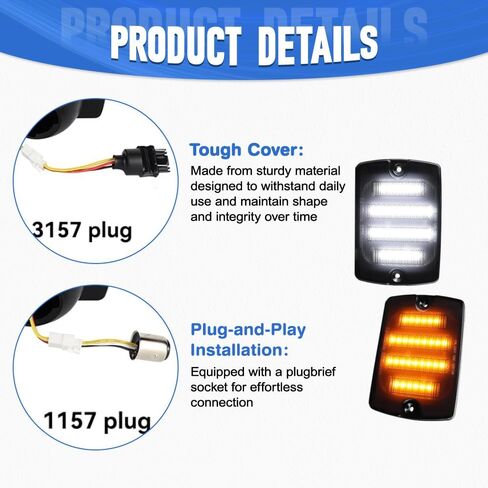 24-LED Side Marker Light, 56001378, Compatible with Jeep Wrangler YJ with 3157 plug/1157 plug 1987-1995, CH2520111, SL1-28-YJ, Truck Side Marker Turn Signal Light, 2PCS Smoked (Amber+White) in Saudi Arabia