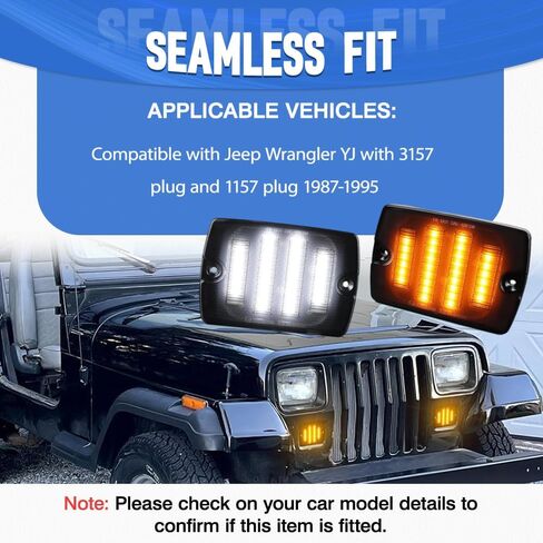24-LED Side Marker Light, 56001378, Compatible with Jeep Wrangler YJ with 3157 plug/1157 plug 1987-1995, CH2520111, SL1-28-YJ, Truck Side Marker Turn Signal Light, 2PCS Smoked (Amber+White) in Saudi Arabia