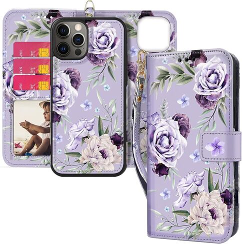 hoggu متوافق مع iPhone 14 Case Wallet [Support Magsafe Charger] Magnetic Floral Flor Flip Pu Wallet Wallet مع حظر حامل البطاقة RFID ، حالة محفظة للنساء الفتيات الرماديون in Kuwait