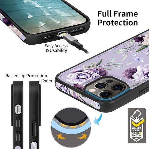 hoggu متوافق مع iPhone 14 Case Wallet [Support Magsafe Charger] Magnetic Floral Flor Flip Pu Wallet Wallet مع حظر حامل البطاقة RFID ، حالة محفظة للنساء الفتيات الرماديون in Kuwait