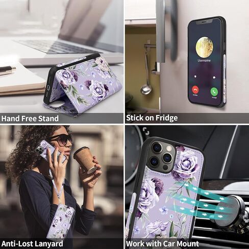 hoggu متوافق مع iPhone 14 Case Wallet [Support Magsafe Charger] Magnetic Floral Flor Flip Pu Wallet Wallet مع حظر حامل البطاقة RFID ، حالة محفظة للنساء الفتيات الرماديون in Kuwait