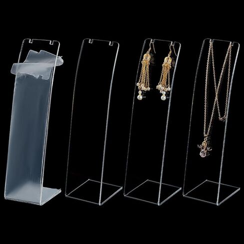 FINGERINSPIRE 4 PCS L-Shape Acrylic Necklace Holder 7.9 inch Height Clear Necklace earing Display Stand Necklace Organizer Long Chain Pendant Jewelry Storage Rack for Retail Display Marketing in Saudi Arabia