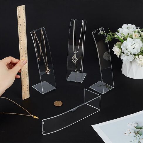 FINGERINSPIRE 4 PCS L-Shape Acrylic Necklace Holder 7.9 inch Height Clear Necklace earing Display Stand Necklace Organizer Long Chain Pendant Jewelry Storage Rack for Retail Display Marketing in Saudi Arabia