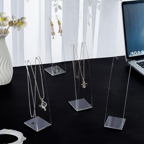 FINGERINSPIRE 4 PCS L-Shape Acrylic Necklace Holder 7.9 inch Height Clear Necklace earing Display Stand Necklace Organizer Long Chain Pendant Jewelry Storage Rack for Retail Display Marketing in Saudi Arabia