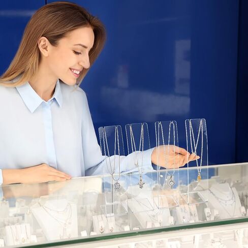FINGERINSPIRE 4 PCS L-Shape Acrylic Necklace Holder 7.9 inch Height Clear Necklace earing Display Stand Necklace Organizer Long Chain Pendant Jewelry Storage Rack for Retail Display Marketing in Saudi Arabia