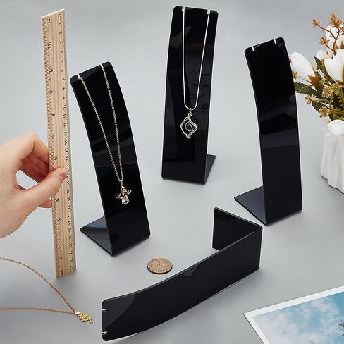 FINGERINSPIRE 4 قطع على شكل حرف L من الأكريليك حامل القلادة 7.9 بوصة ارتفاع واضح قلادة القرط عرض موقف قلادة منظم سلسلة طويلة قلادة مجوهرات تخزين الرف لتسويق عرض البيع بالتجزئة in Kuwait