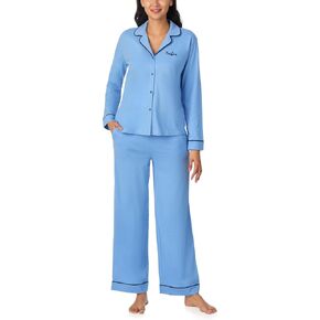 Nautica 2-Piece Notch Collar Pajama Set for Women, Button-Up Top & Drawstring Pants, Cotton Blend, Lightweight in Kuwait