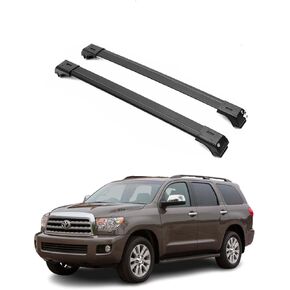 قضبان متقاطعة لسقف السيارة ERKUL لسيارة تويوتا سيكويا 2008-2022 | قضبان متقاطعة من الألومنيوم بقفل مضاد للسرقة للسطح وحاملة البضائع والأمتعة وقوارب الكاياك والزورق والدراجة | أسود in Kuwait