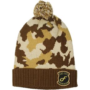 Catch & Release Gang Patched Camo Cuff Pom Pom Beanie Cap (OSFA, Brown/Brown Camo) in Saudi Arabia