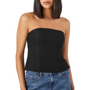 Forever 21 Women's Linen-Blend Smocked Tube Top in Saudi Arabia