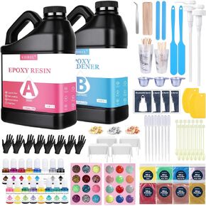 KISREL Epoxy Resin 2Gallon - Crystal Clear Epoxy Resin Kit - No Yellowing No Bubble Art Resin Casting Resin for Art Crafts, Jewelry Making, Wood & Resin Molds(1 Gallon x 2) in Kuwait