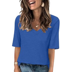 Minetom Women's V Neck T Shirts Casual Half Sleeve Tops Basic Summer Tees in Kuwait