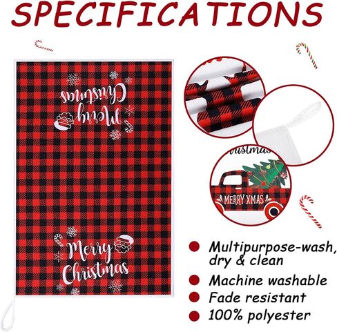 Honoson Christmas Kitchen Towels Ultra Absorbent Dish Towels Quick to Drying Hand Towels Polyester Cleaning Tea Towels for Home Washing Drying Dishes Kitchen Supplies(Black, Red,Plaid) in Saudi Arabia