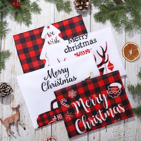 Honoson Christmas Kitchen Towels Ultra Absorbent Dish Towels Quick to Drying Hand Towels Polyester Cleaning Tea Towels for Home Washing Drying Dishes Kitchen Supplies(Black, Red,Plaid) in Saudi Arabia