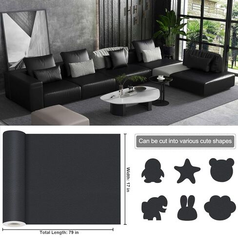 Leather Patches for Furniture,17X79inch Self Adhesive Leather Repair Patch,Leather Repair kit for Furniture,Couch,Car Seat,Motorcycle seat,Loveseat (Matte Black-Litchi Grain, 17X79 inch) in Kuwait