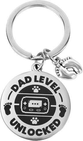 Expecting Dad Level Unlocked Keychain,Promoted to Daddy First Time Father to Be Gift Expectant New Dad Keyring from Wife Pregnancy Announcement with Game Controller & Baby Footprint Design in Saudi Arabia