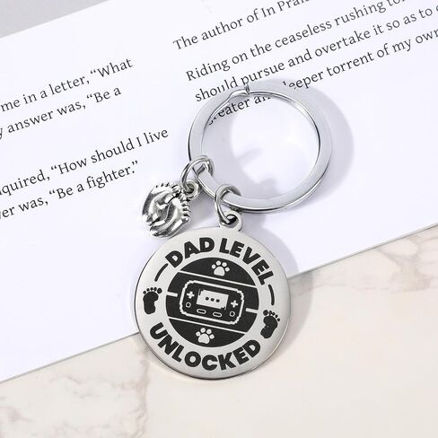 Expecting Dad Level Unlocked Keychain,Promoted to Daddy First Time Father to Be Gift Expectant New Dad Keyring from Wife Pregnancy Announcement with Game Controller & Baby Footprint Design in Saudi Arabia