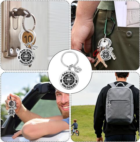Expecting Dad Level Unlocked Keychain,Promoted to Daddy First Time Father to Be Gift Expectant New Dad Keyring from Wife Pregnancy Announcement with Game Controller & Baby Footprint Design in Saudi Arabia