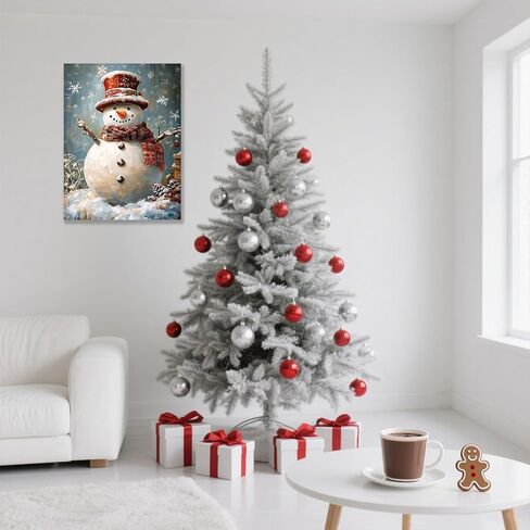 Vintage Snowman Christmas Canvas Wall Art - Framed Winter Scene Farmhouse Prints for Home Decor, Living Room, Holiday Snow Painting Artwork 12x16 Inch in Saudi Arabia