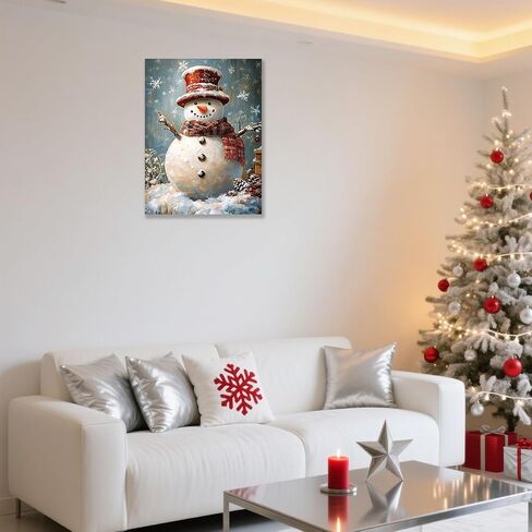 Vintage Snowman Christmas Canvas Wall Art - Framed Winter Scene Farmhouse Prints for Home Decor, Living Room, Holiday Snow Painting Artwork 12x16 Inch in Saudi Arabia