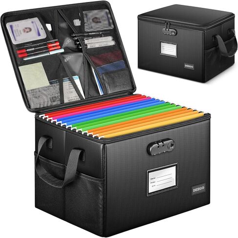 DEEGO Rolling File Box, Fireproof Document Box with Wheels Multi-Layer Water-Resistant File Organizer Portable file Cabinet Document Safe filing box for Home Office for Hanging Letter/Legal Folder in Kuwait