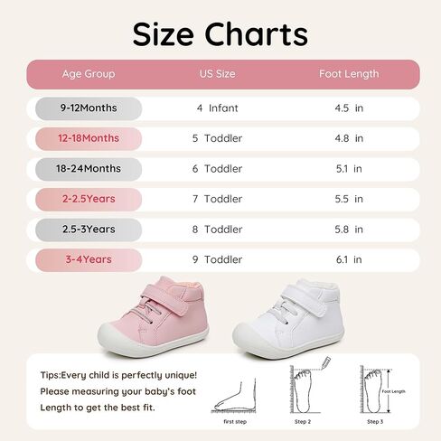 Apakowa Toddler First Walker Baby Boots for Boys and Girls – Baby Sneakers Style with Wide Toe Box, Easy Strap & Non-Slip Sole (Size 4-9 Toddler) in Kuwait