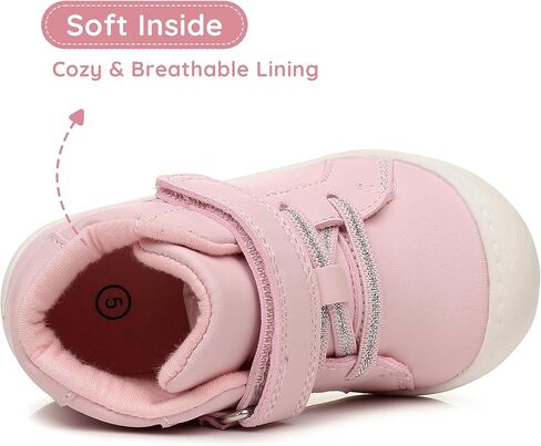 Apakowa Toddler First Walker Baby Boots for Boys and Girls – Baby Sneakers Style with Wide Toe Box, Easy Strap & Non-Slip Sole (Size 4-9 Toddler) in Kuwait