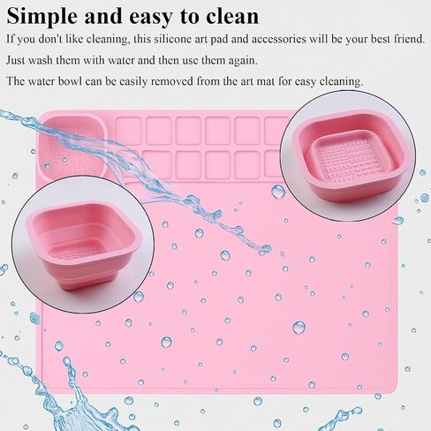 20" x 16" Large Silicone Mats for Crafts, Silicone Painting Mat with Detachable Cleaning Cup, Collapsible Non-Stick Silicone Art Mat Paint Pad Built in Ruler Perfect for Kid Gift (Blue) in Kuwait