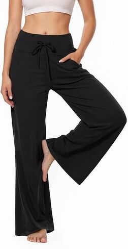 Womens Wide Leg Yoga Pants with Pockets, Stretch High Waisted Workout Casual Loose Lounge Pants in Saudi Arabia