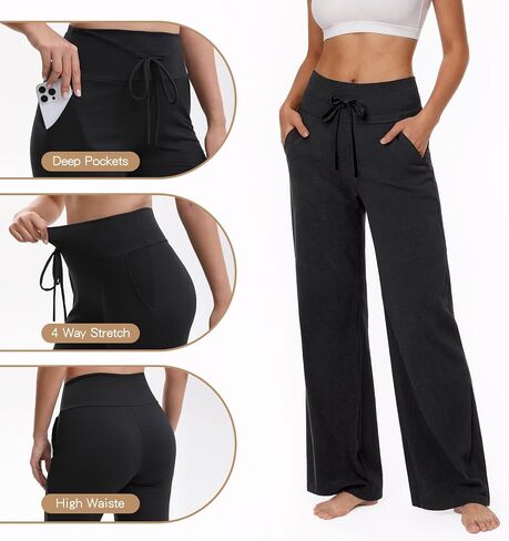 Womens Wide Leg Yoga Pants with Pockets, Stretch High Waisted Workout Casual Loose Lounge Pants in Saudi Arabia