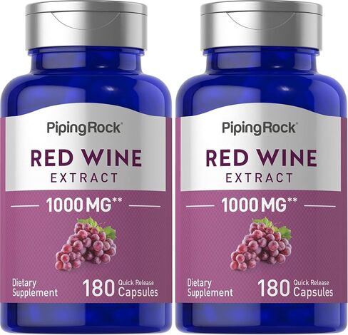Piping Rock Red Wine Extract Capsules 1000mg | 180 Count | Non-GMO, Gluten Free Supplement in Saudi Arabia
