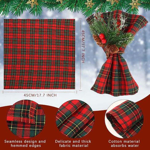 24 Pcs Christmas Napkins and Ring Set 12 Pcs Cloth Dinner Napkin Cocktails Buffalo Plaid Napkins 12 Pcs Christmas Napkin Rings Pine Cone Napkin Holder for Holiday Party Supplies (Red Black) in Kuwait