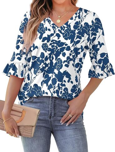 SAMPEEL 3/4 Length Sleeves Womens Tops Blouses for Women Dressy Casual Tops Trendy Summer Shirts Spring Clothes 2025 in Kuwait