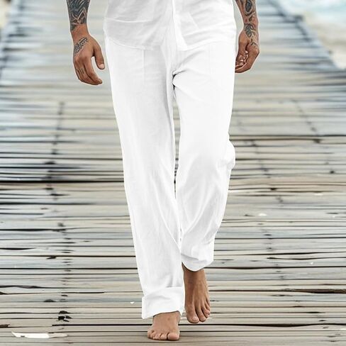 Men Summer Linen Pants Fashion Drawstring Beach Pants Lightweight Jogger Yoga Vacation Pants in Saudi Arabia