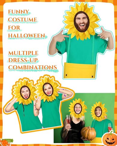 Ramede 3 Pcs Halloween Flower Pot Costume for Adult Sunflower Pot Costume Sunflower Headpiece Green T Shirt Set Funny Plant Dress Garden Potting Fancy Outfit for Men Women Halloween Cosplay Party in Saudi Arabia