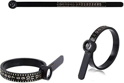 أداة قياس حجم الخاتم مع عدسة مكبرة - مقياس حجم الإصبع قابل لإعادة الاستخدام، مقاسات الولايات المتحدة 1-17 (6) in Kuwait