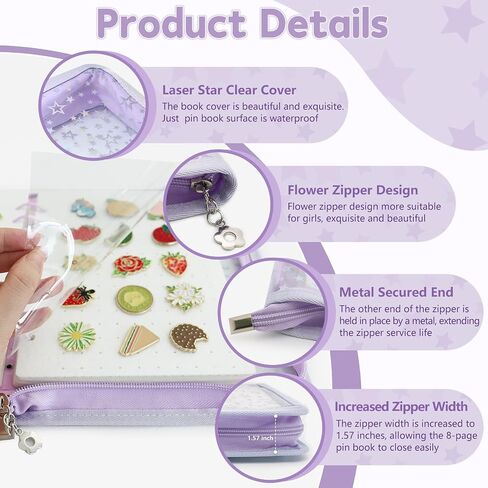Enamel Pin Display Book Pin Collection Binder Holder Trading Book with 8-Page Display Boards A5 Brooch Pin Storage Organizer (Purple) in Kuwait
