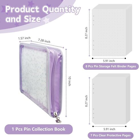 Enamel Pin Display Book Pin Collection Binder Holder Trading Book with 8-Page Display Boards A5 Brooch Pin Storage Organizer (Purple) in Kuwait