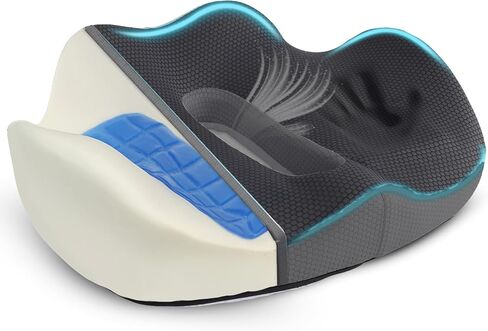 Orthopedic Seat Cushion, Medium Firm Memory Foam with Cooling Gel Pad for Office Chair, Driving, and Wheelchair. Ergonomic Design for Maximum Comfort, Pressure Relief, Coccyx and Sciatica. in Saudi Arabia