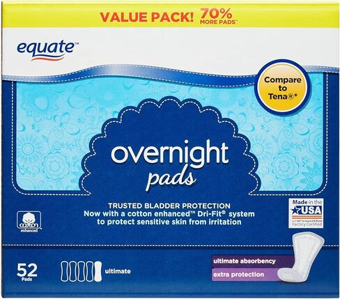 Equate Women's Incontinence Pads, Overnight (52 Count) with IncrediShop Bookmark in Kuwait