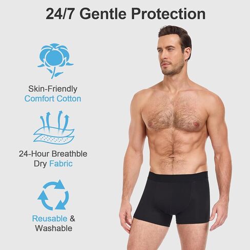 Incontinence Underwear for Men - 100ml Absorbency | Leakproof & Odor-Control | Reusable Washable Bladder Control Boxer Briefs | High-Waist for Night & Active Use [3-Pack] (Grey, L) in Kuwait