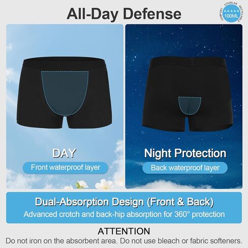 Incontinence Underwear for Men - 100ml Absorbency | Leakproof & Odor-Control | Reusable Washable Bladder Control Boxer Briefs | High-Waist for Night & Active Use [3-Pack] (Grey, L) in Kuwait