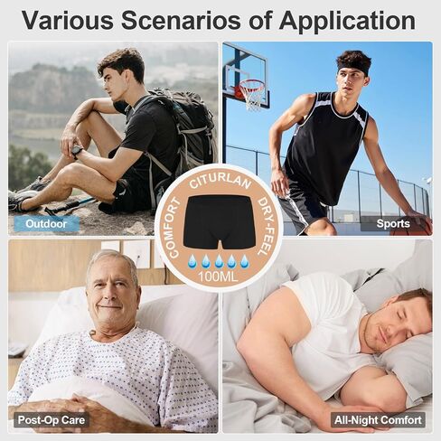 Incontinence Underwear for Men - 100ml Absorbency | Leakproof & Odor-Control | Reusable Washable Bladder Control Boxer Briefs | High-Waist for Night & Active Use [3-Pack] (Grey, L) in Kuwait