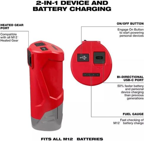 محول بطارية M12، شاحن USB، شاحن بطارية لـ 48-59-1211 M12 12V مزود طاقة مدمج وشاحن in Saudi Arabia