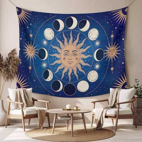 Tapestry Wall Hanging Celestial Sun and Moon Tapestries Aesthetic Blue Starry Galaxy Boho Tapestry for Bedroom Living Room College Dorm Art Wall Decor Decorative Backdrop 50x60 Inch in Saudi Arabia